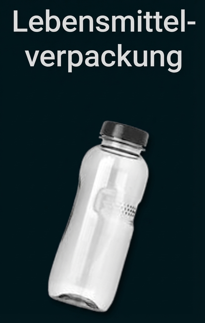 Transparente Lebensmittelverpackung: klare Plastikflasche mit schwarzem Schraubverschluss